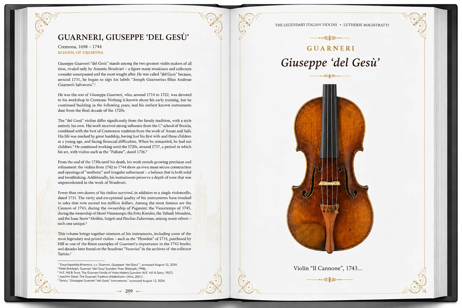 Página interior con análisis de un instrumento de Guarneri del Gesù